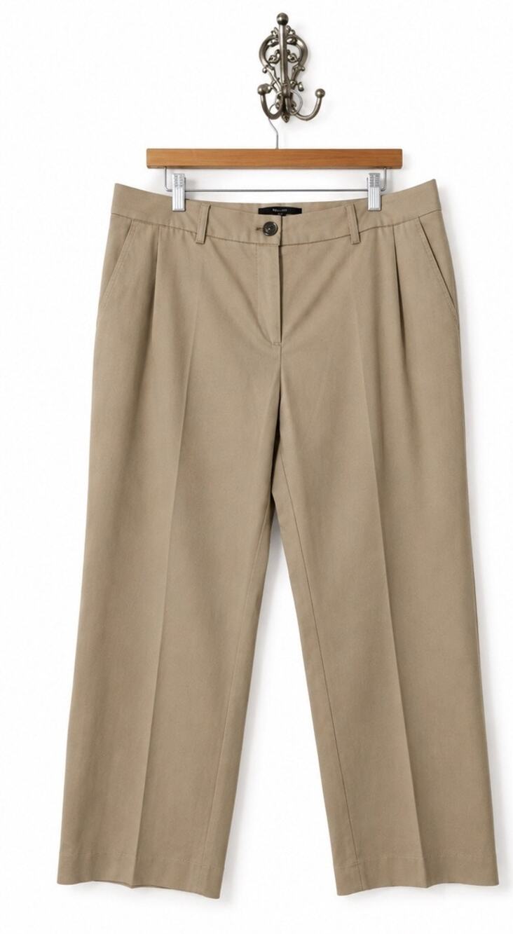 Talbots Petite 14P Khaki Wide Leg Pants Pleated Stretch Cotton Career Casual